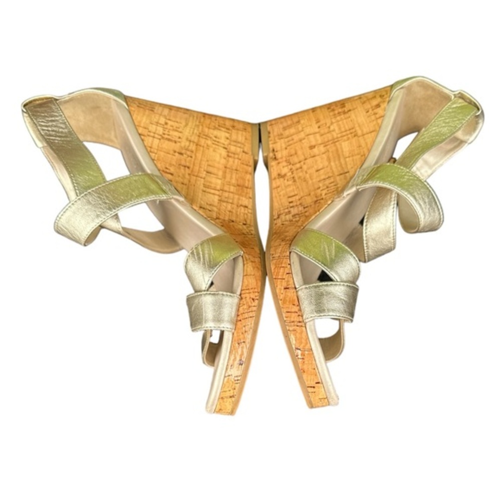 COLE HAAN METALLIC GOLDTONE WEDGE STRAPPY PLATFORM SHOES 9
